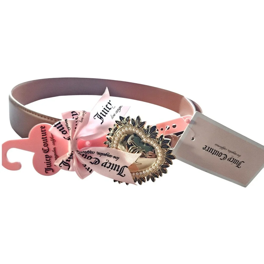 Juicy Couture Heart Bling Gold Buckle Belt Brown Faux Leather‎ L/XL